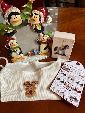 Holiday Bundle: Penguin 4x6 Frame, Hallmark Ornament, Tank top and Earrings